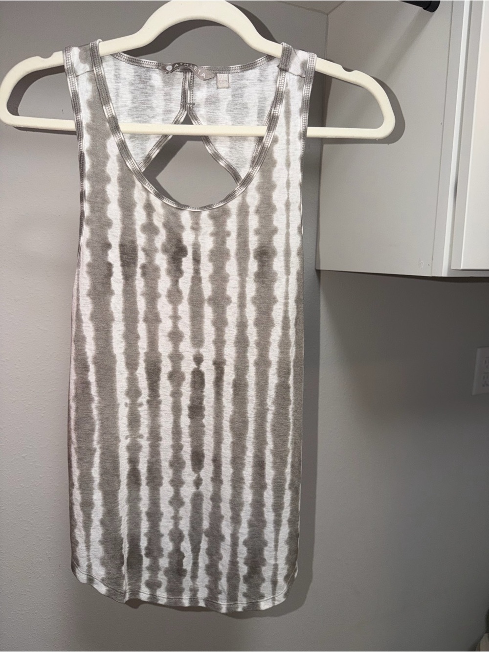 Athleta Light Gray & White Striped Racerback Tank